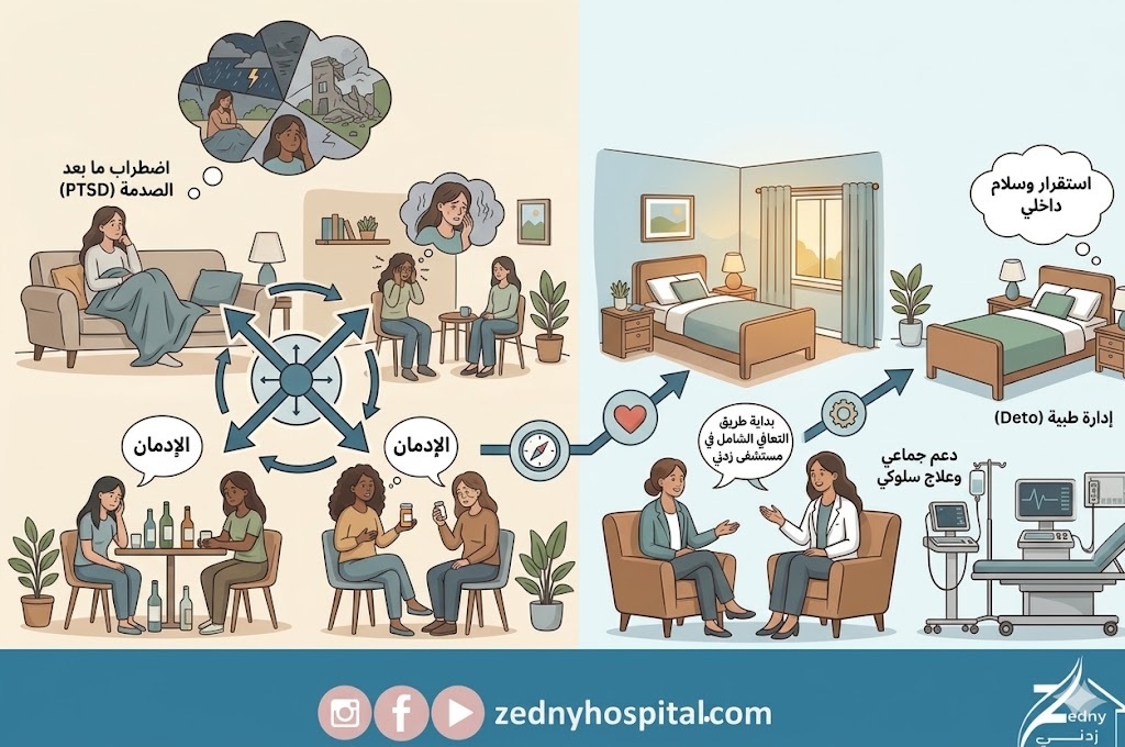 اضطراب ما بعد الصدمة (PTSD) وعلاقته بالإدمان: رؤية مستشفى زدني للتعافي الشامل